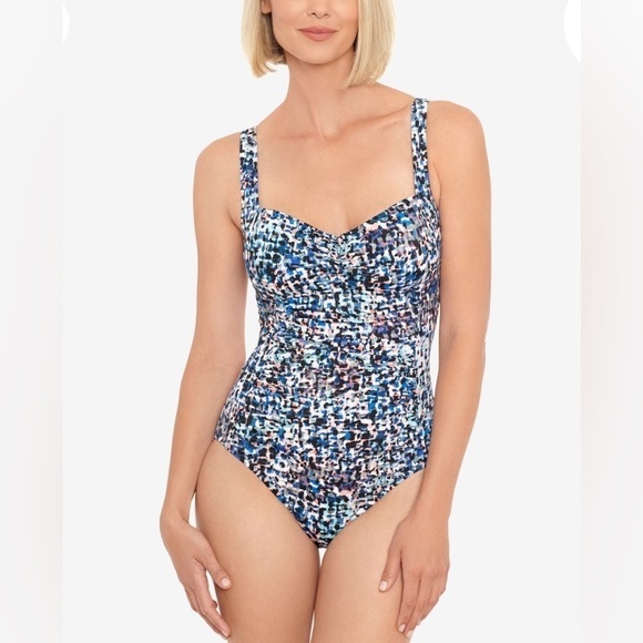 Swim Solotion Bust support shirred front tummy control one piece bathing suit 8 - Picture 1 of 12